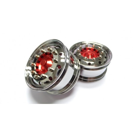 Reality Truck Alum. Wide Chrome Wheels Red Center w/chrome nut (pair)