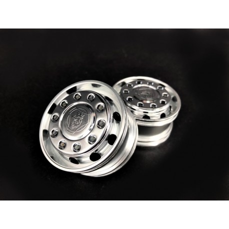 Alum. CNC Truck Alum. Wide Wheels (pair) w/Scania Chrome Wheel Cap for 1/14 Tamiya Truck