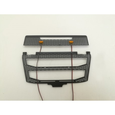 Stainless Steel Front Grille w/Light (3V) Black Version for Tamiya 1/14 Volvo FH16 Globetrotter 750