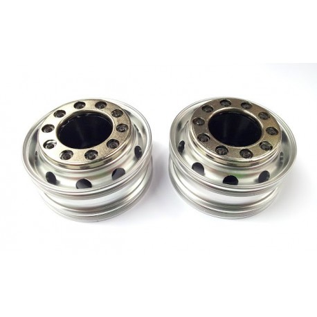 Semi Truck Alum. Front Wheels Silver w/chrome cover (pair)